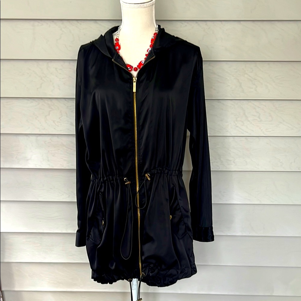 Michael Kors zip up jacket with a hoodie and gold tone hardware size M